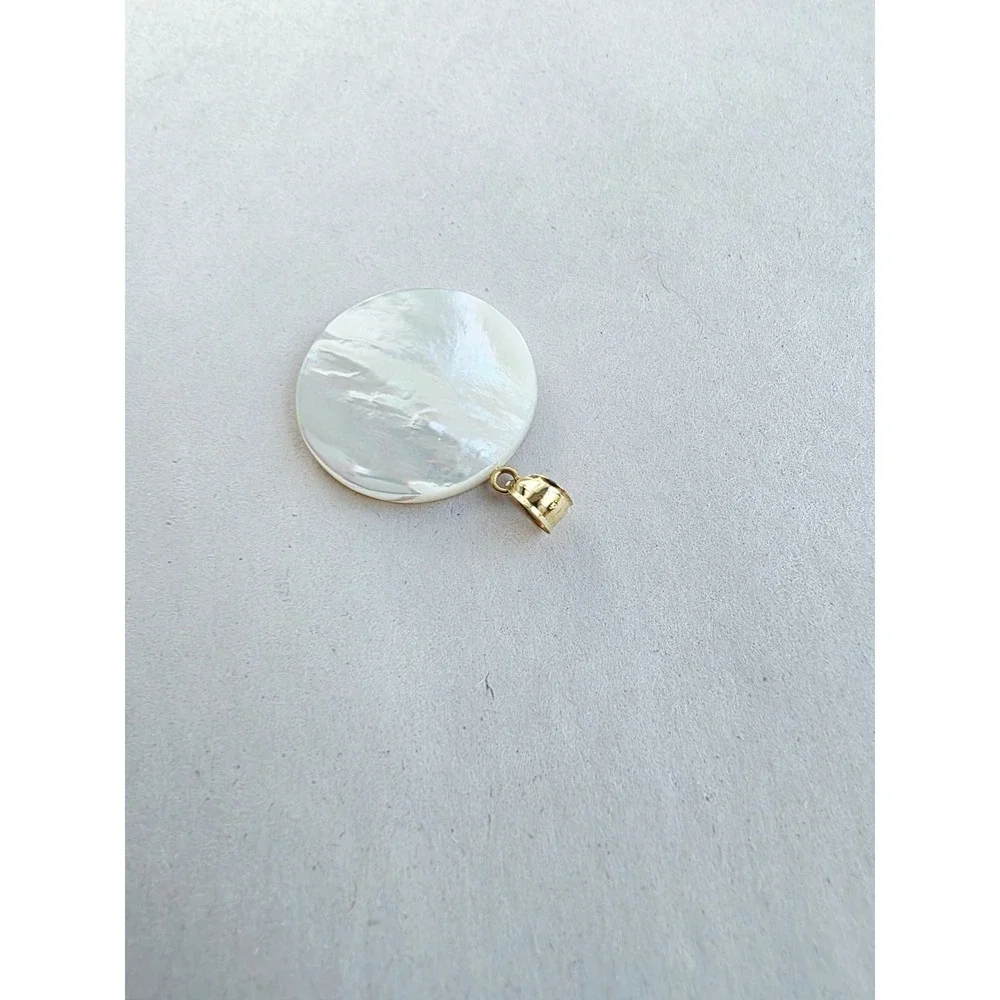 14K Yellow Gold Peace Sign Pendant Mother of Pearl Shell Charm 1 Inch